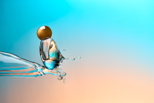 NA Eau De Parfum editorial water splash shot with multi-coloured background